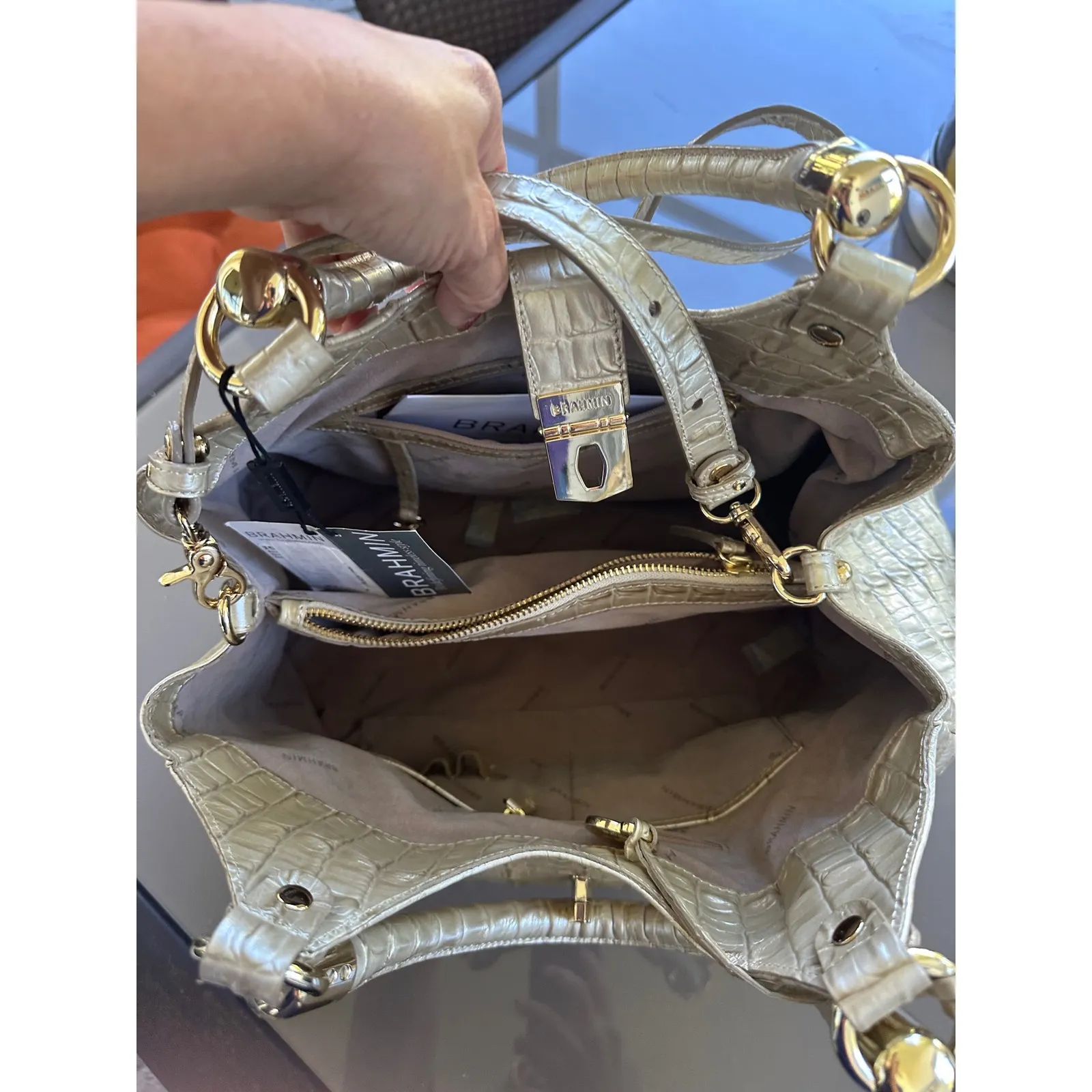 Brahmin Elissa Ginger Ale La Scala Crocodile Embossed Leather Satchel HandbagNWT - Image 9