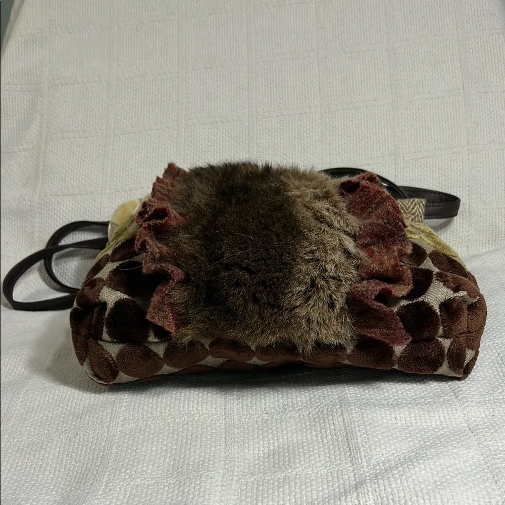 Handmade Unique  Multi-Color Fur Accent Shoulder Bag - Image 3