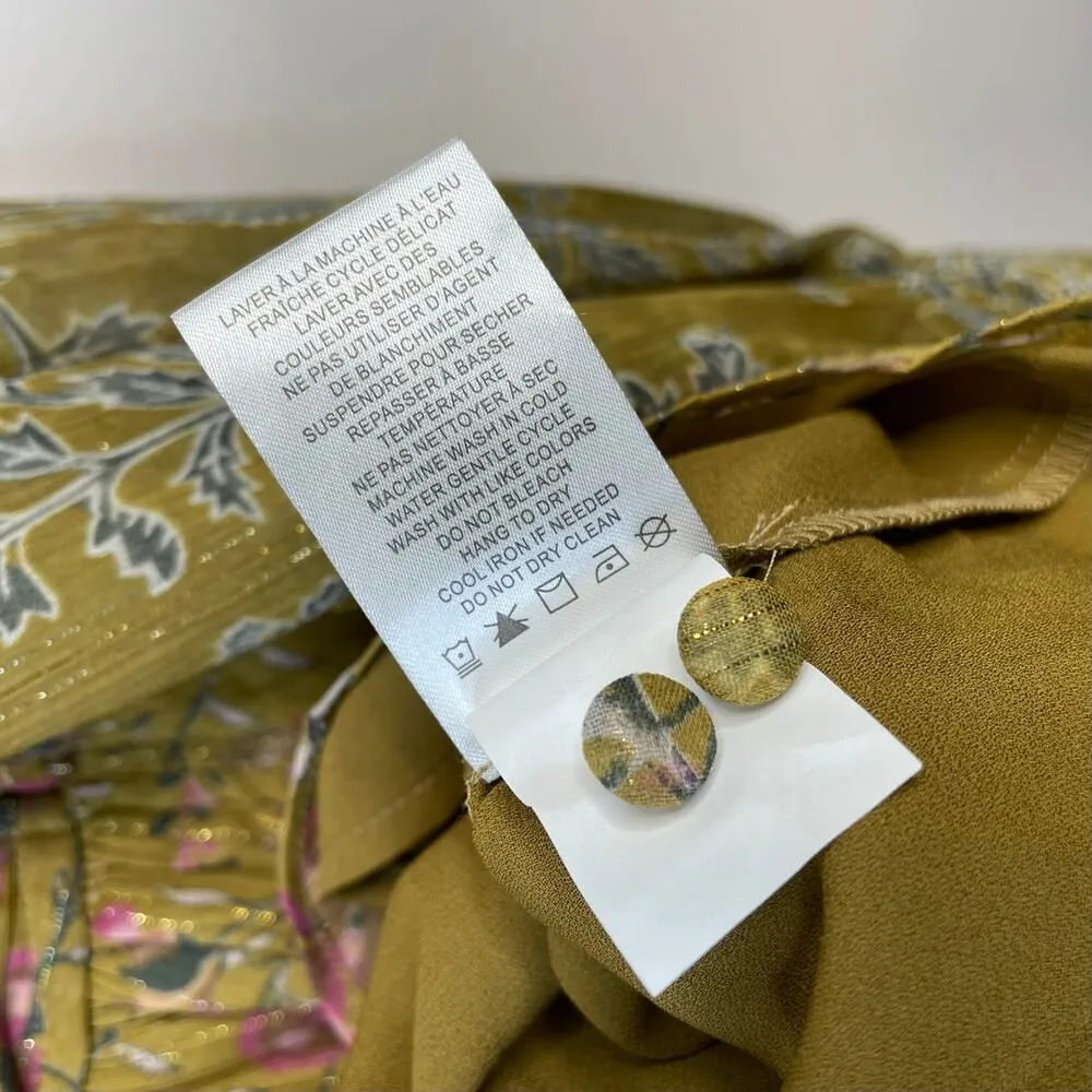 1960 Mustard Floral Smocked Long Sleeve Flowy Smocked dress M - Image 12