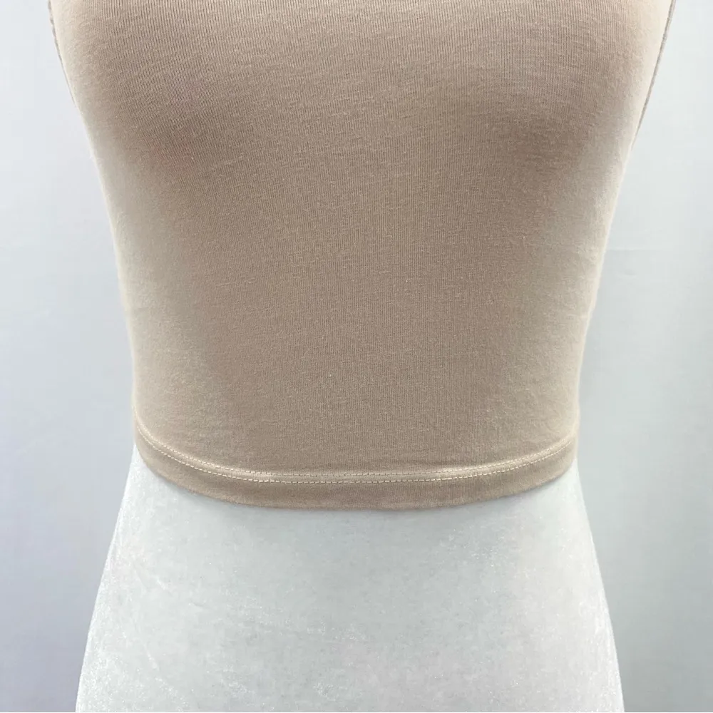 Cropped Tank Top Sleeveless Crewneck Crop Top Beige Size Small - Image 7