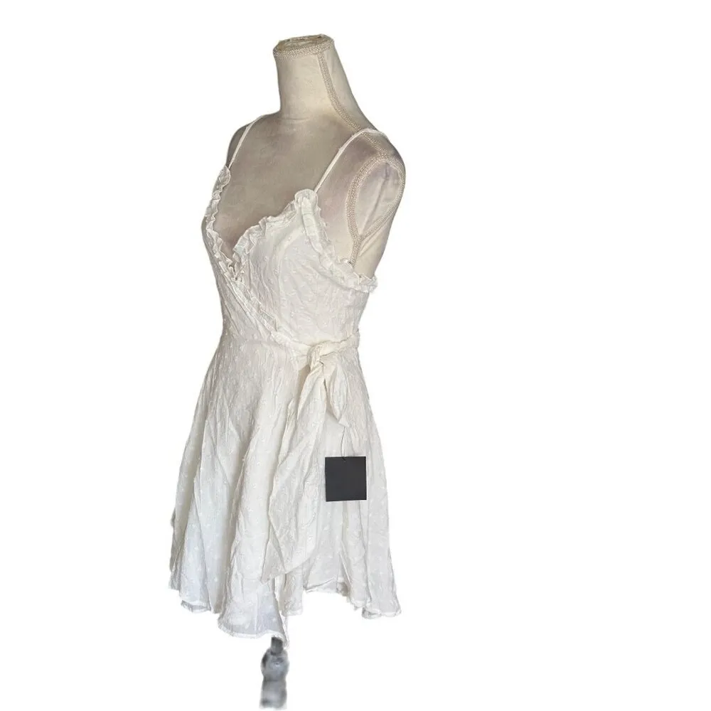 Lulus White Eyelet Cotton Wrap Lace Dress Polka Dot Ruffles Wedding NWT Size S - Image 10