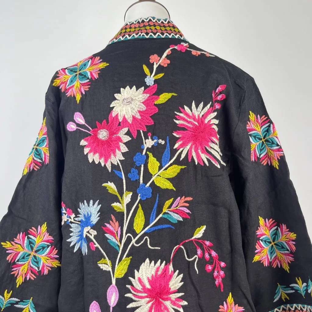 NWOT Johnny Was JULIE LINEN KIMONO Embroidered Floral Open Front Coat Sz PL - Image 7