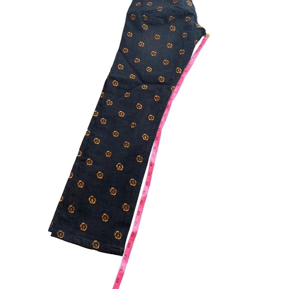 Anthropologie Straight Leg Crop‎ Jean Black Bronze Floral  Embroidered Sz 27 NWT - Image 7