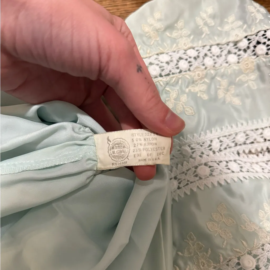 Christian Dior Vintage Blue Green Satin Lace Dress - Image 6