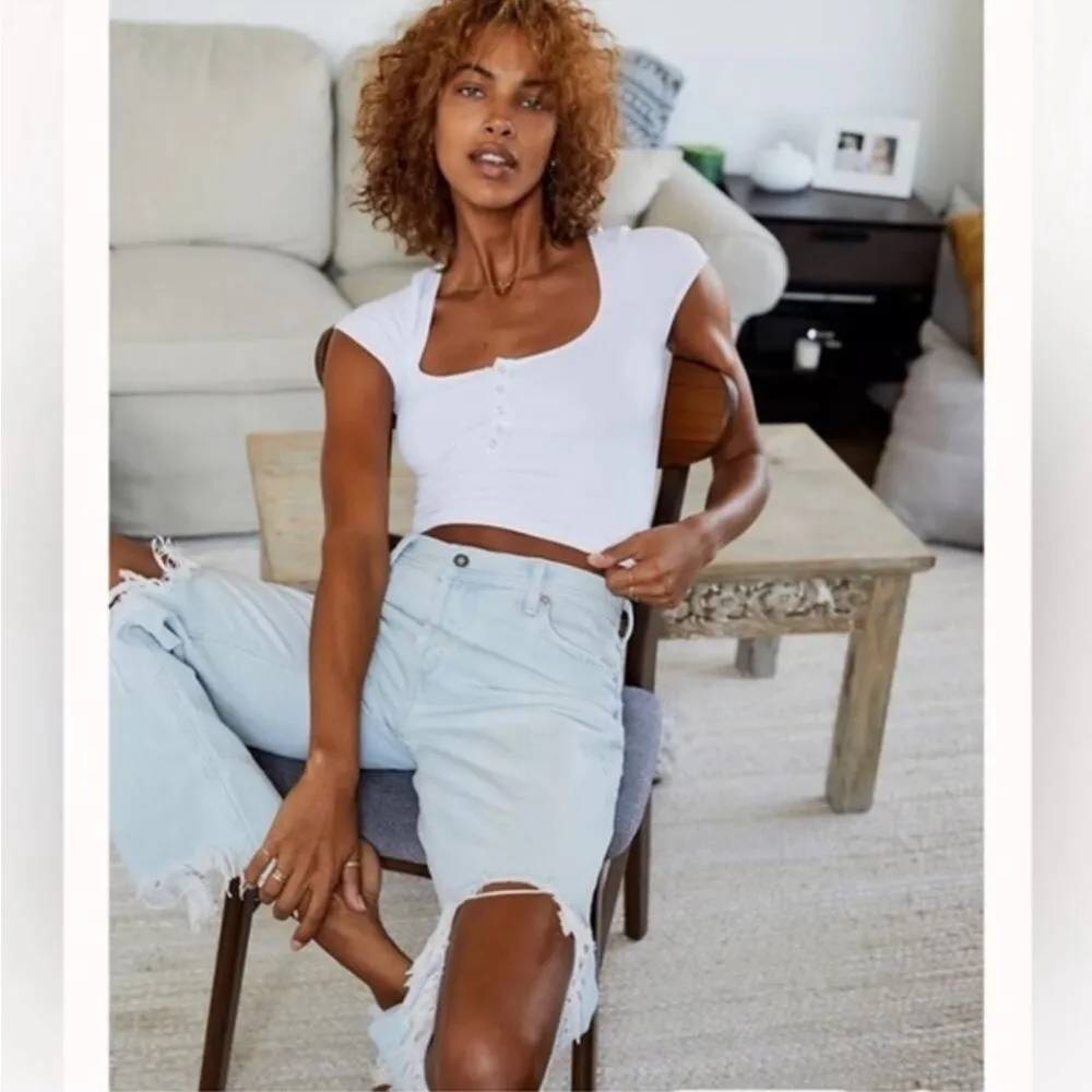 We the Free People Maggie Ripped‎ Crop Straight Leg Jeans Button Fly Size 27 - Image 3
