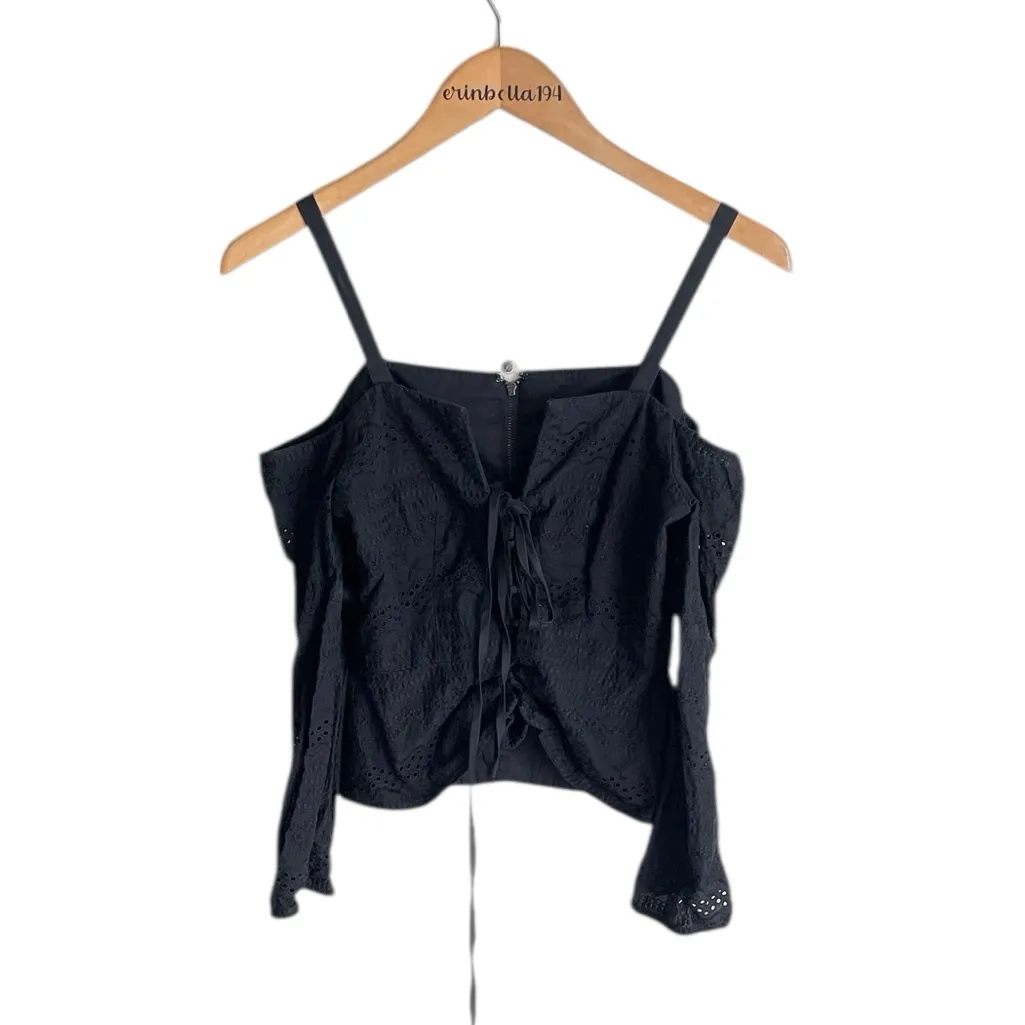 BCBGMaxAzria Cold-Shoulder Eyelet Lace-up Top Black - Image 3