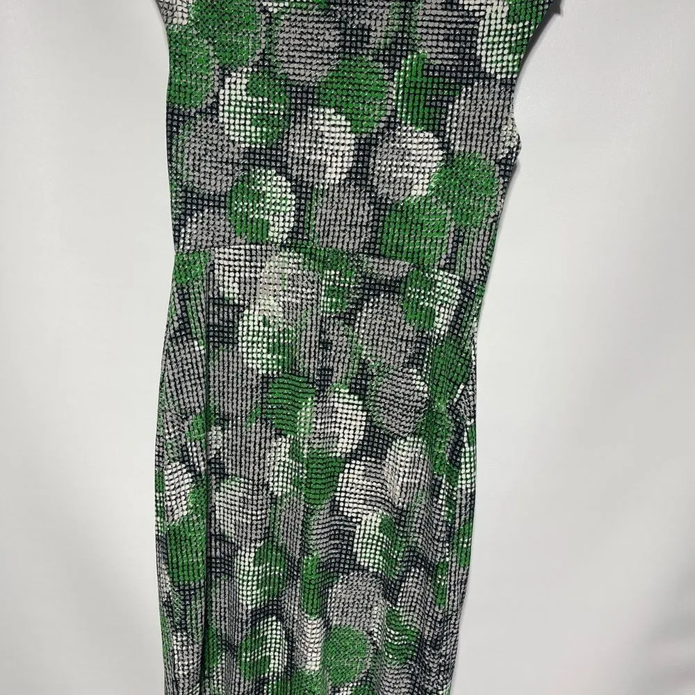 Flattering Geometric Faux Wrap Dress Sleeveless Black Green White Stretchy Sz 6 - Image 11