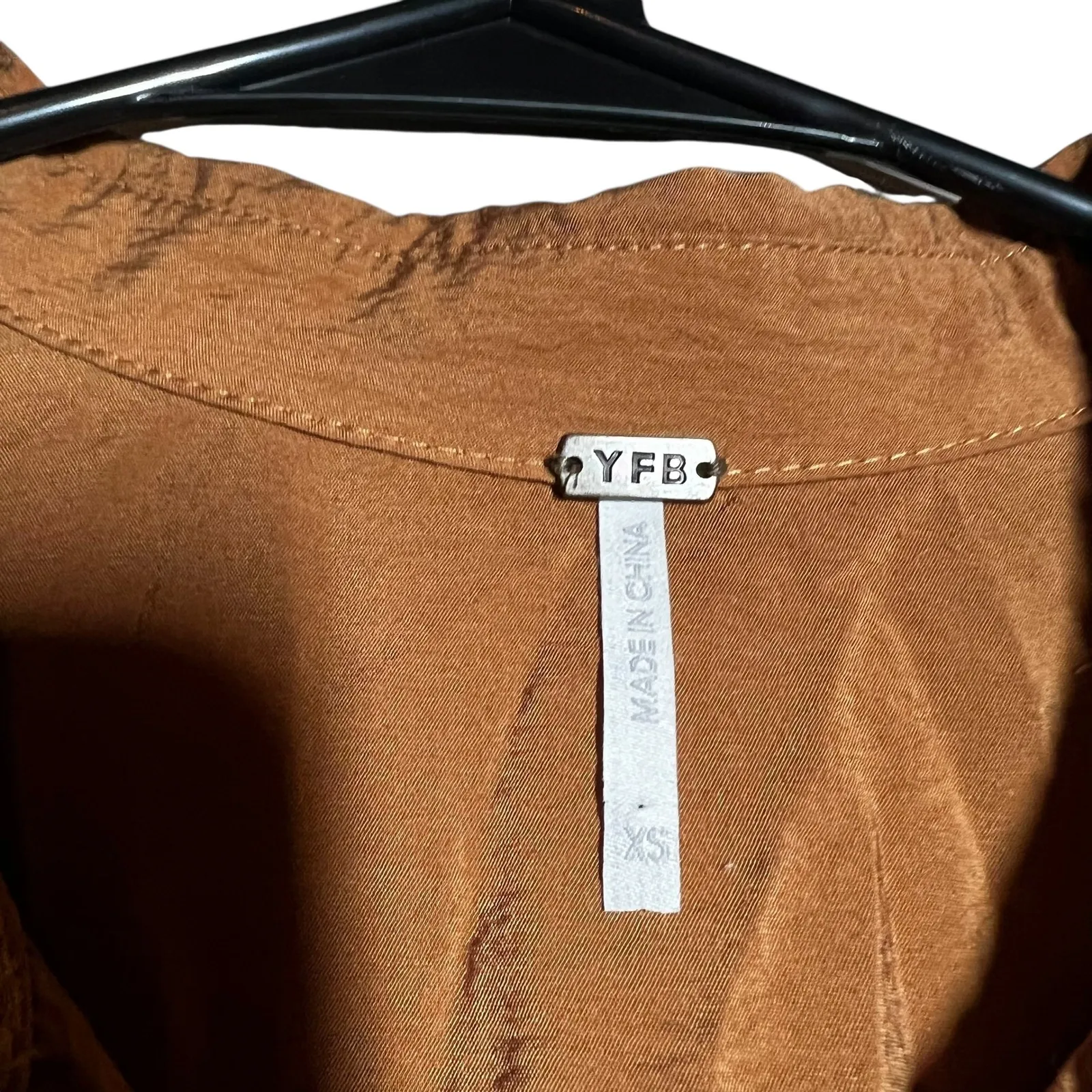 YFB Oversized Shirt Copper Bronze Color Block Collar Button Down Top XS Brown - Image 3