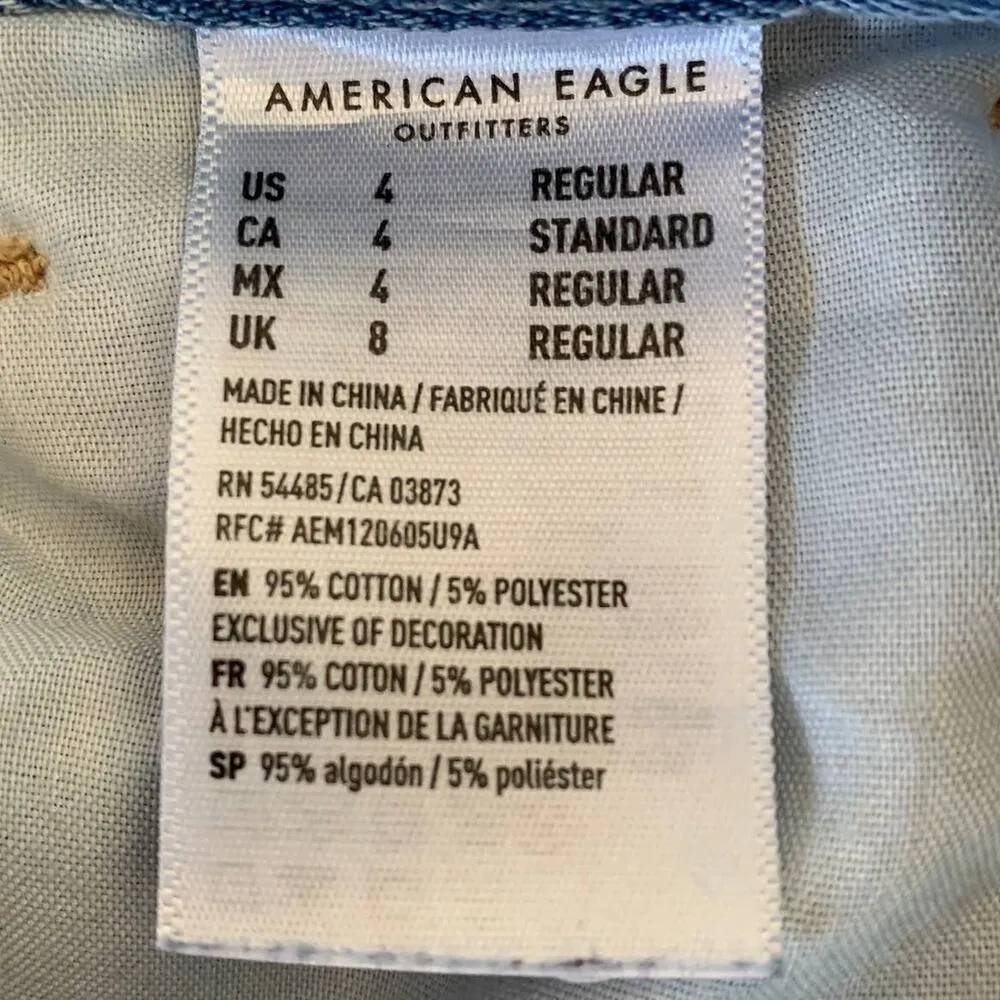5/$25 American Eagle Distressed Raw Hem Straight Jeans Light Wash - Image 7