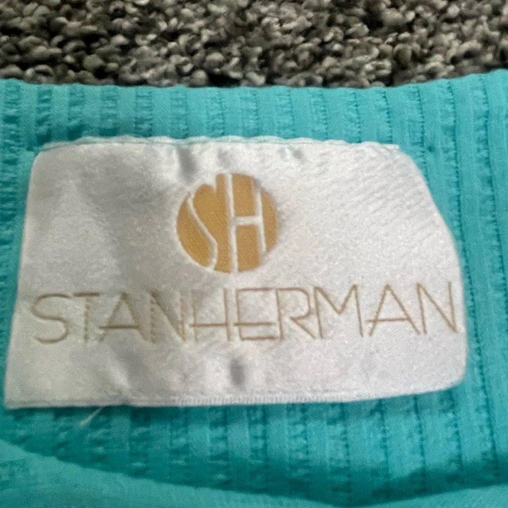 Vintage Stan Herman blue cotton blend short sleeve button down robe dress L Size L - Image 2