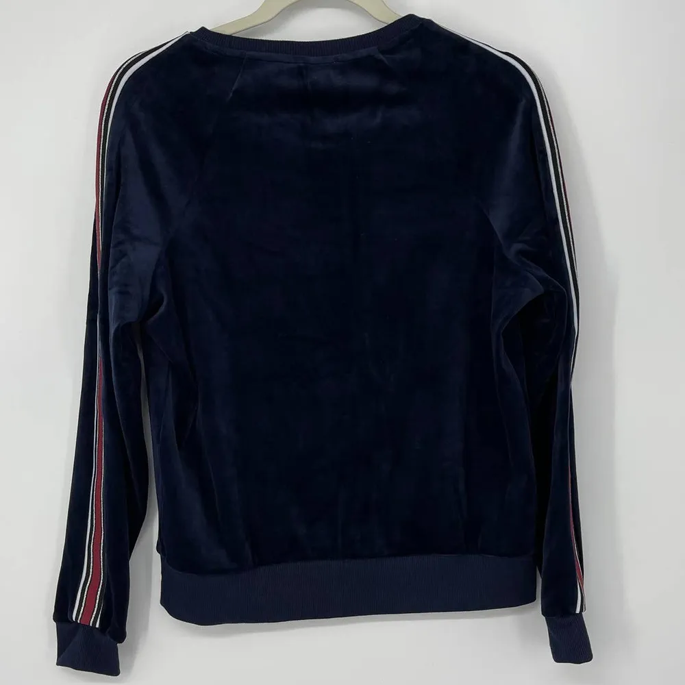 EV1 DARK BLUE VELOUR LIGHTWEIGHT SOFT STRETCH SWEATSHIRT SMALL - Image 2