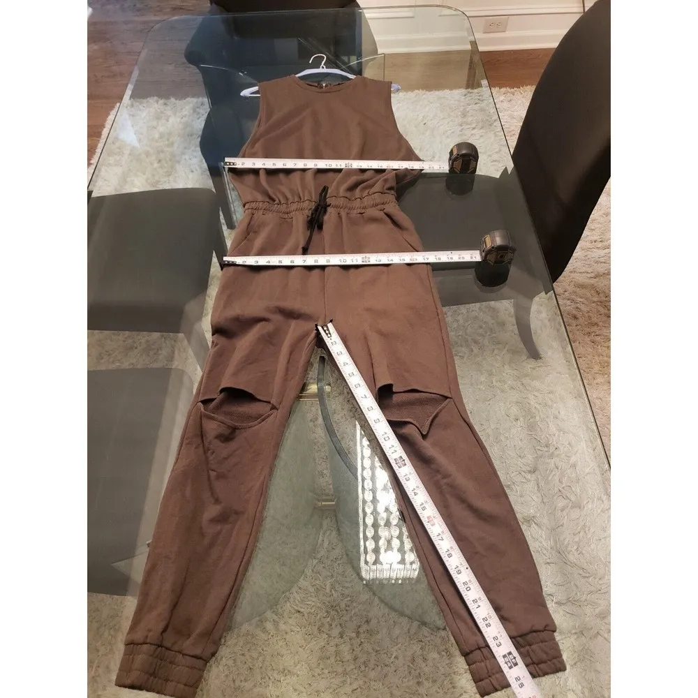 Nude Women's Green Solid Cotton Sleeveless Back Zip Cut Out Knee Jumpsuit Size L Size L - Image 8