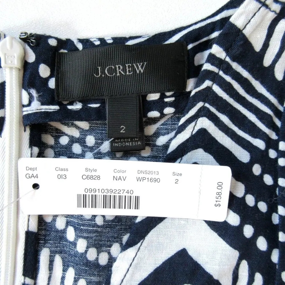 NWT J.Crew Linen-cotton V-neck Jumpsuit in Navy Blue Zigzag Print Jumper 2 $158 - Image 4