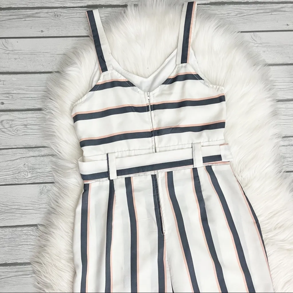 White and blue Striped belted jumpsuit - Image 6