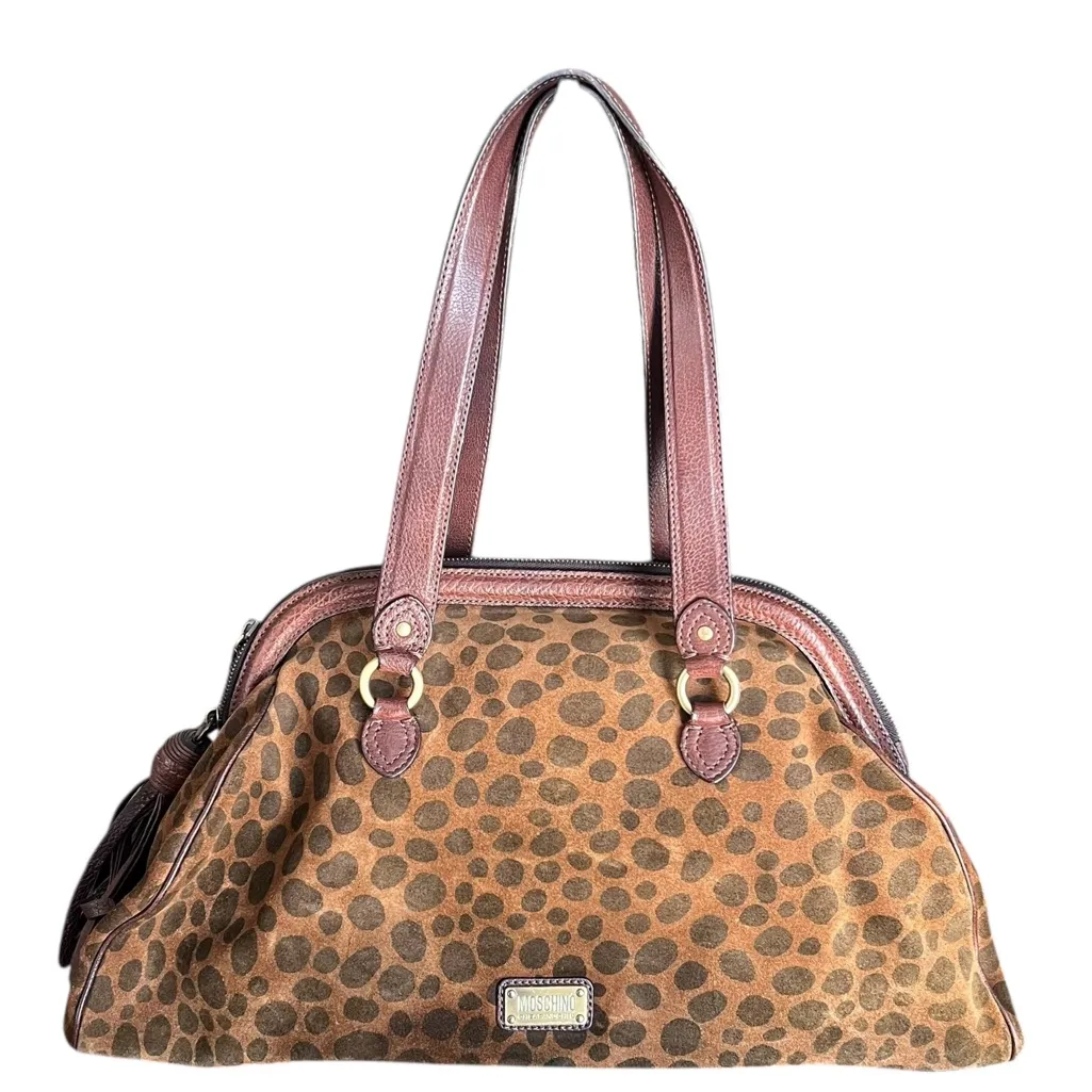 Moschino Women’s Vintage Y2K Top Handle Leopard Print Polka Dot Leather Purse - Image 5