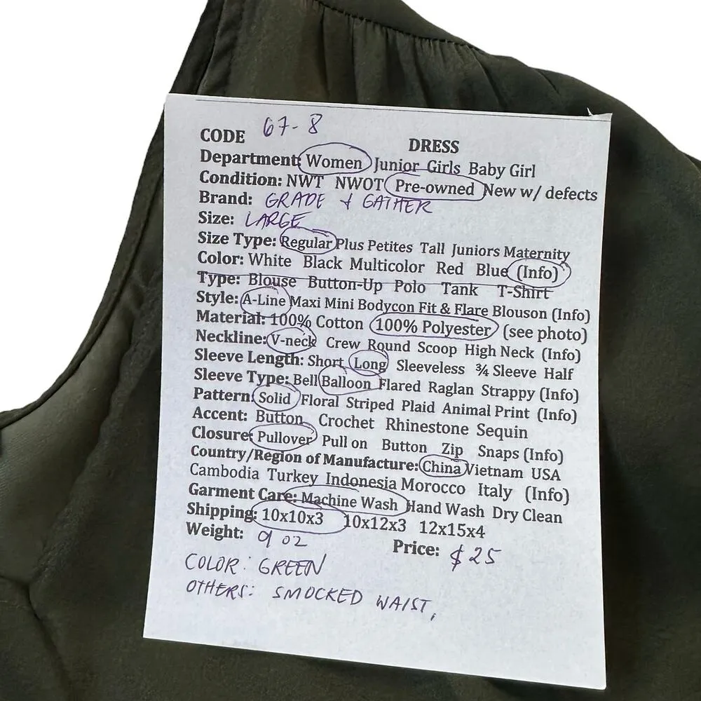 Grade & Gather Green Smocked Waist A-line Dress Women Size Large | 67-8 - Image 5