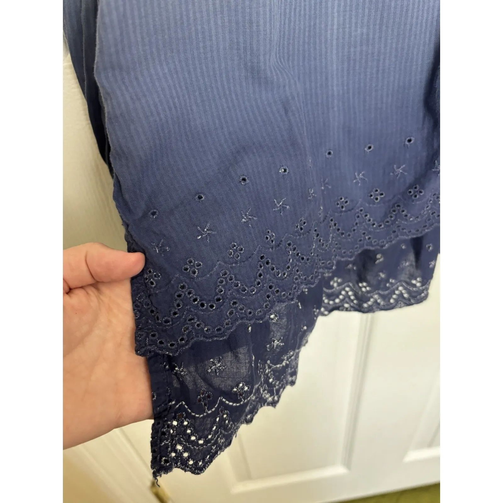 Blue Gray Long Sleeve Collared Striped Top Size Small Coastal Cowgirl Boho - Image 4