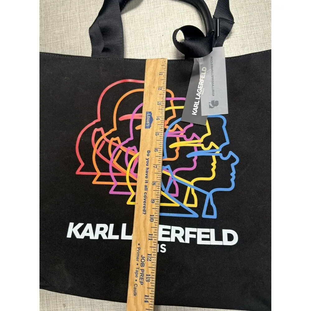Karl Lagerfeld Bag Paris Kristen Black Canvas Shopper Illusion Heads Rainbow NWT - Image 5