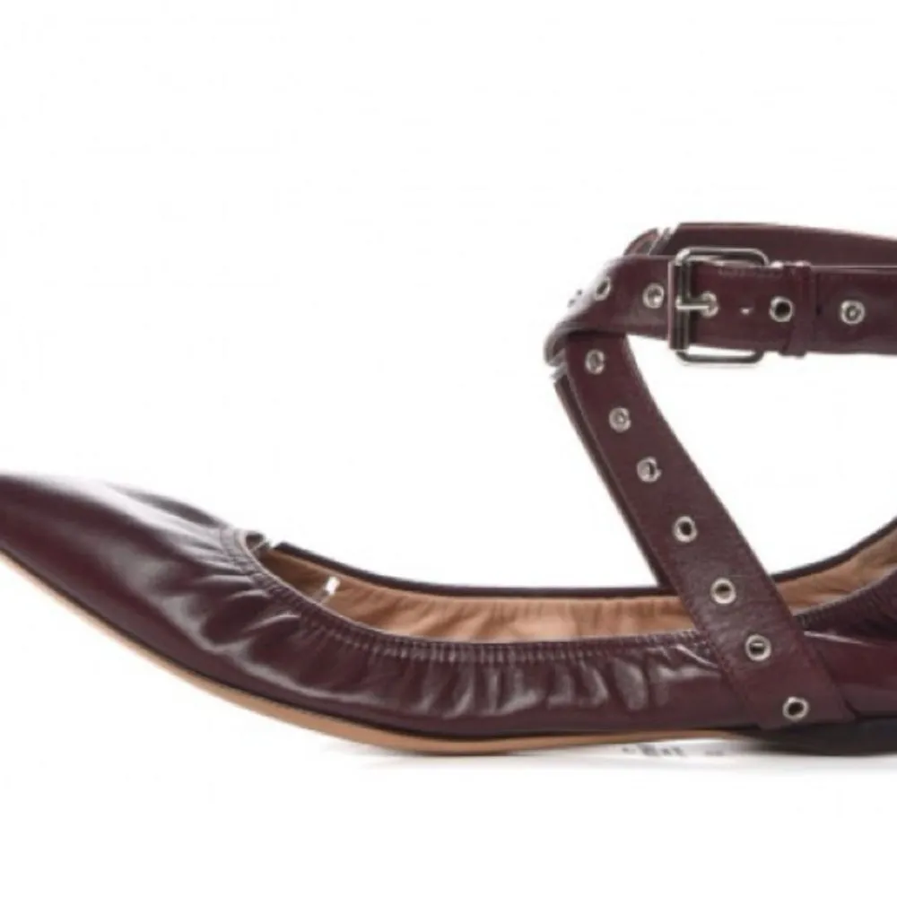 #132 VALENTINO GARAVANI Napa Love Latch Burgundy Leather Flats - Image 3