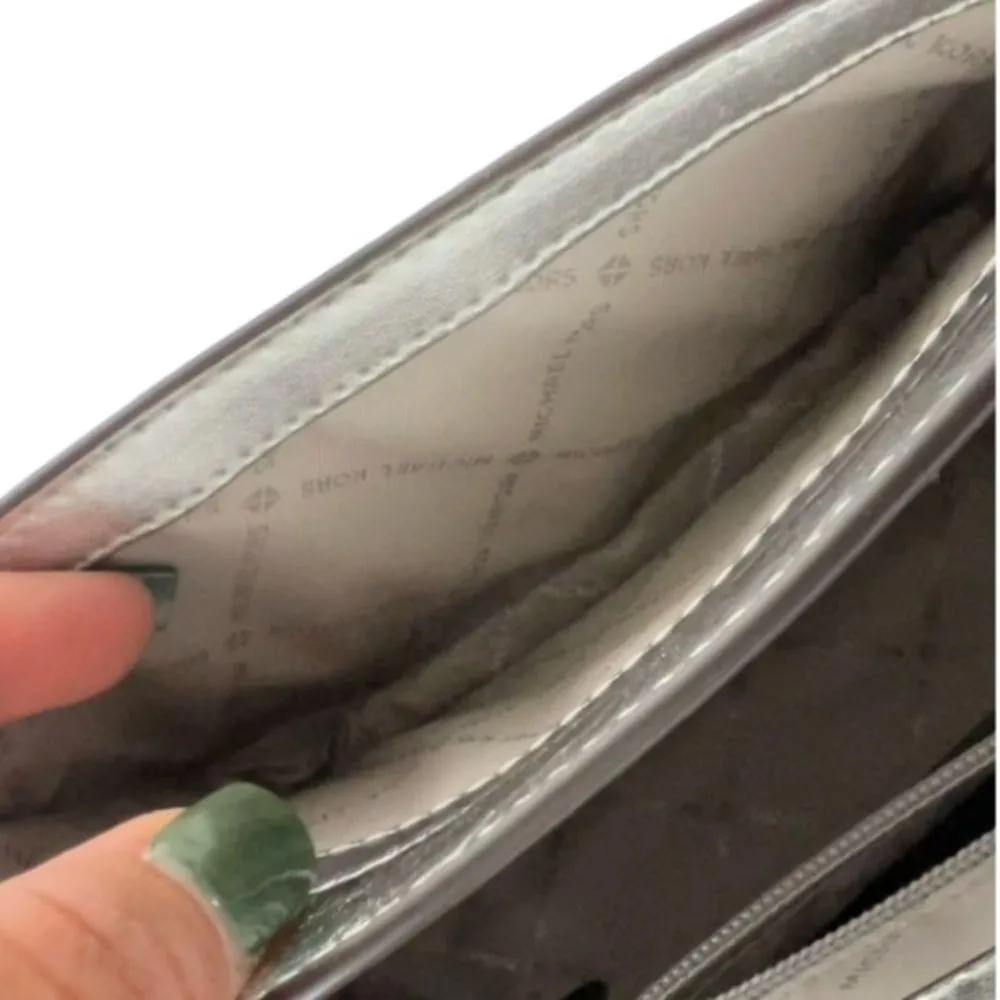 Manhattan Medium Crackled Metallic Leather Satchel Silver - Image 8