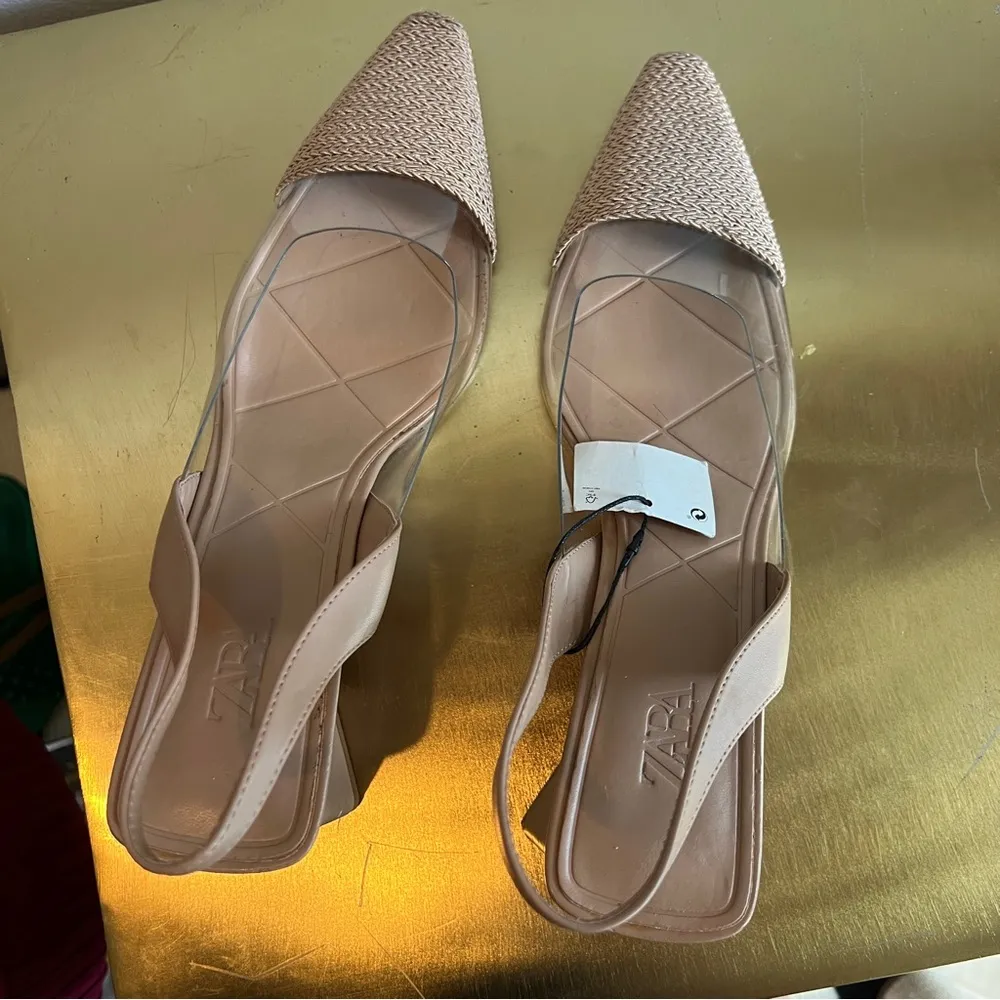 Zara Tan Neutral Clear Slingback Heels Size 9 Minimalist - Image 7