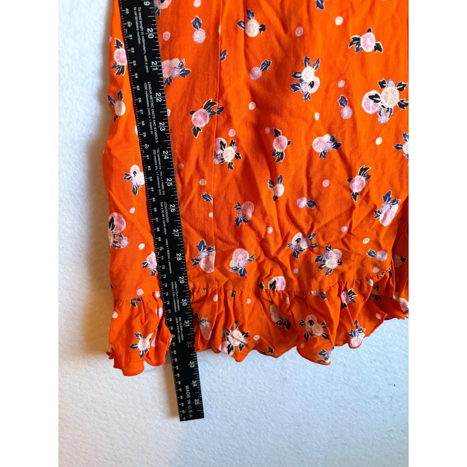 Free People Like A Lady Orange Floral Ruffle Cap Sleeve Tie Back Mini Dress XS - Image 5