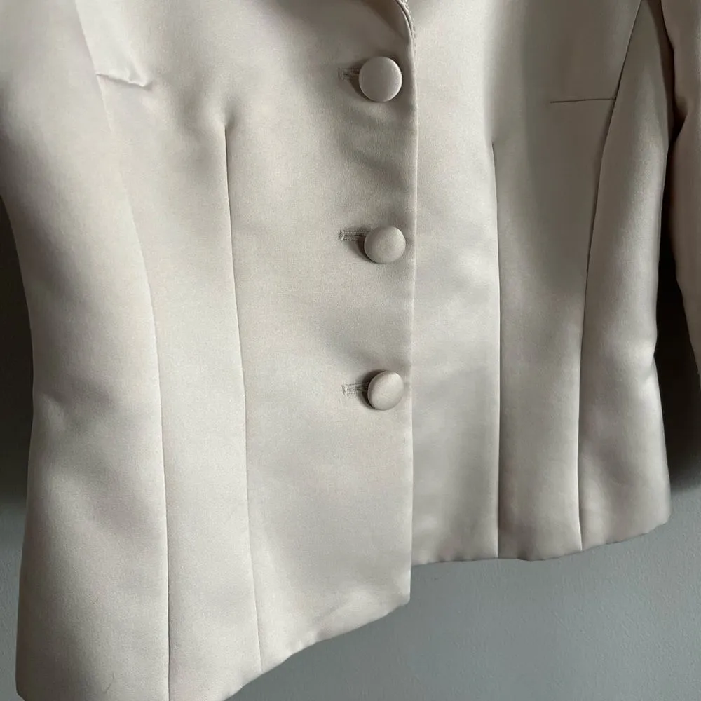 Vintage KIR Cream Satin Blazer 6 Beaded Floral Cuff Jacket Elegant Formalwear - Image 7
