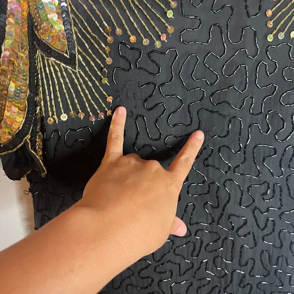 Vintage silk beaded sequin dress Black Size 8 - Image 3