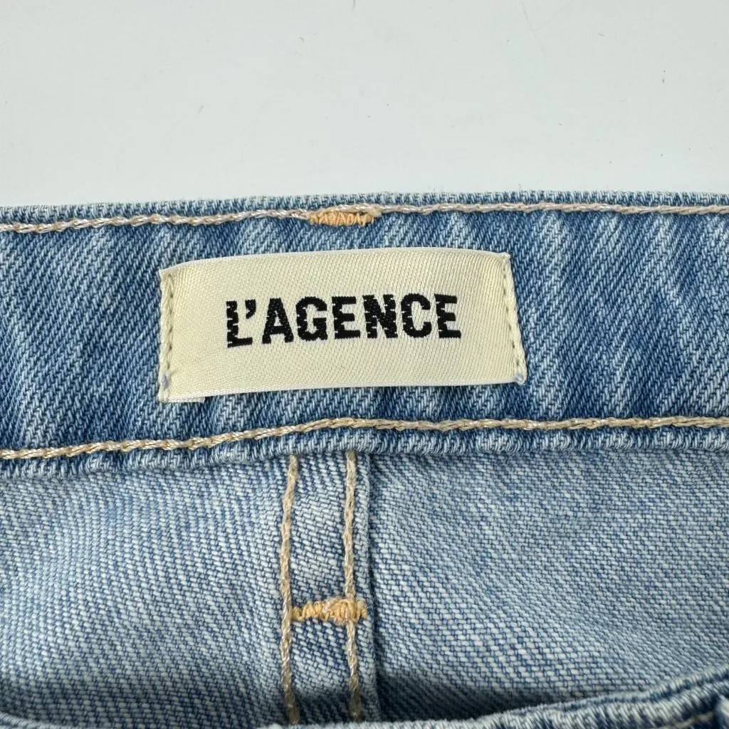 L'Agence Maribel Cuffed Straight Leg Denim Jeans Light Blue Size 26 - Image 7