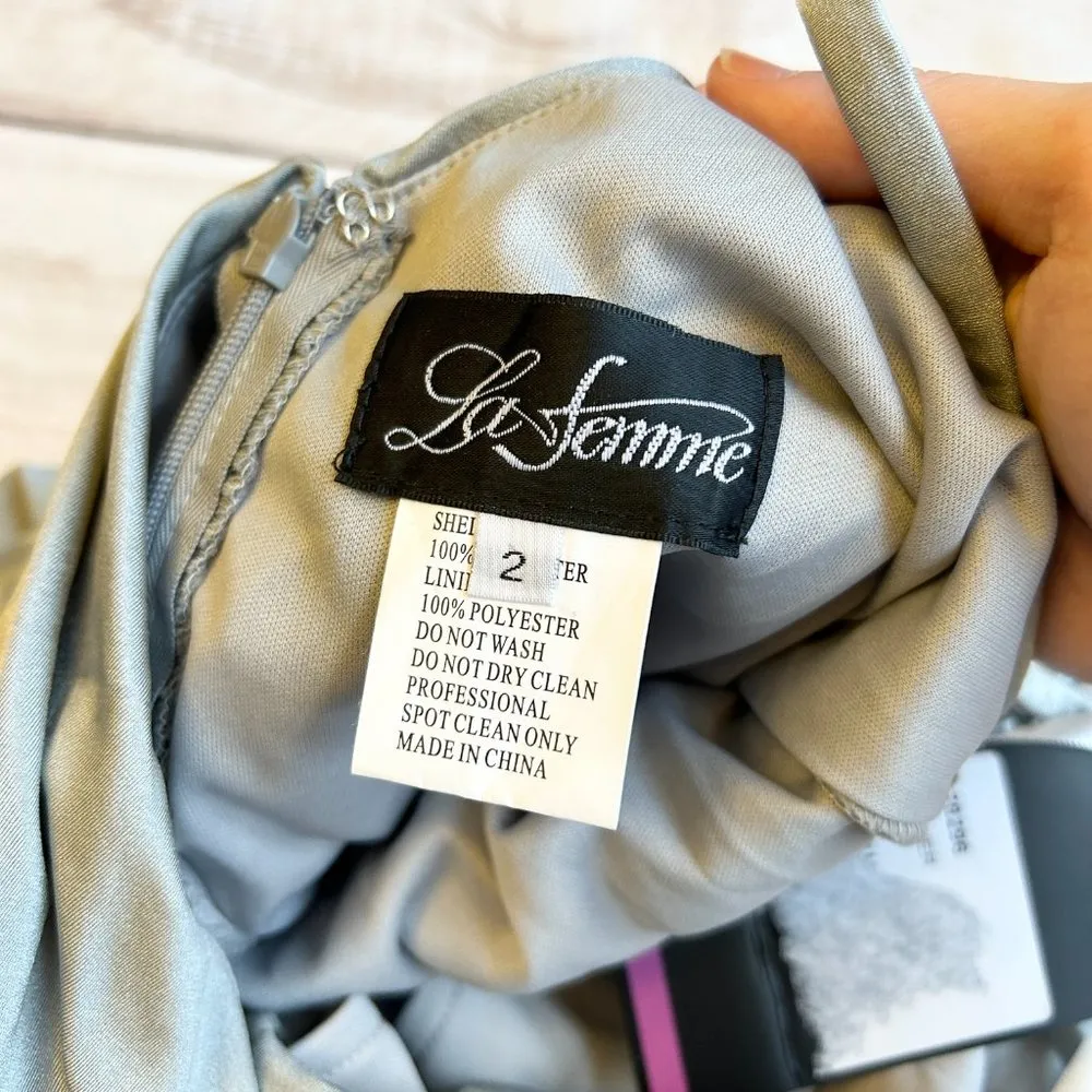 La Femme Silver Metallic High Leg Floor Length Formal Dress Size 2 NWT - Image 9