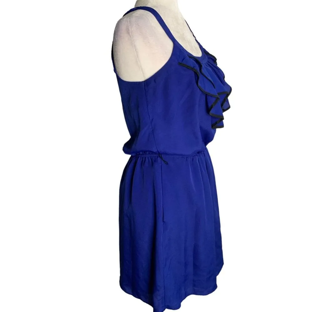 Express Sleeveless Ruffle Mini Dress S Blue Elastic Waist Lined Skirt Pockets - Image 5