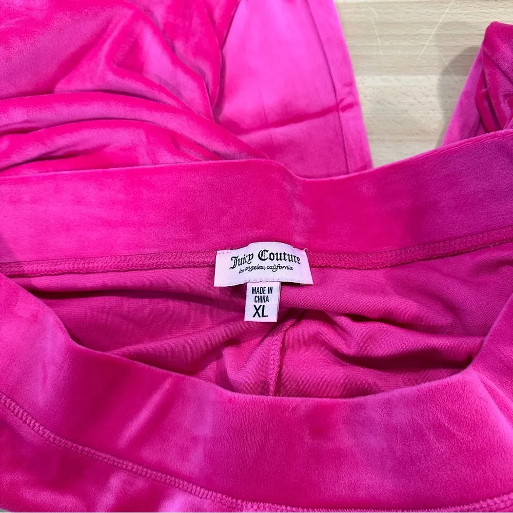 Juicy Couture Hot Pink Velour Tracksuit Set Rhinestones hoodie and Pant size XL - Image 10