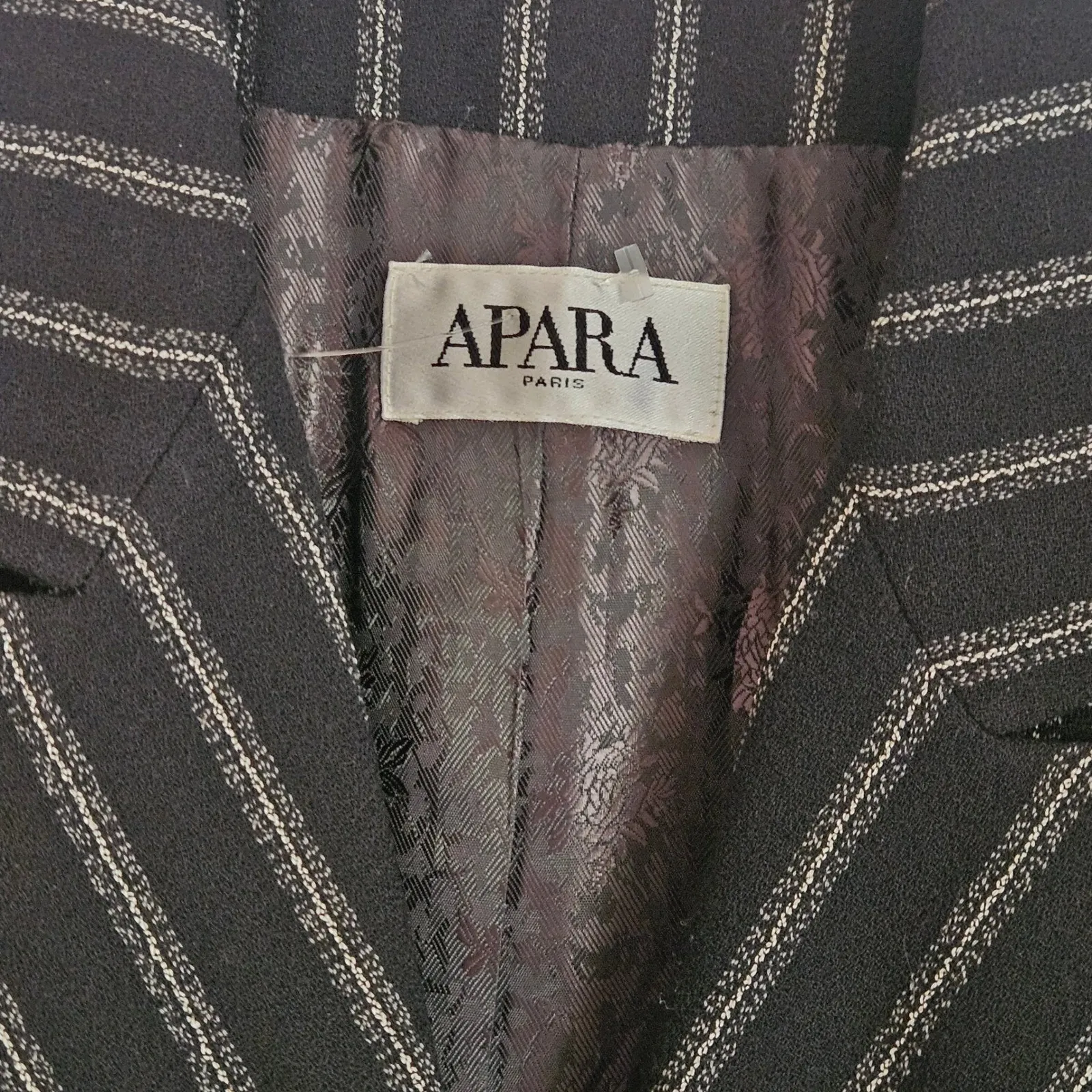 Apara Paris Pinstripe Blazer Women's Business Casual Wool Size 42‎ / XL Blue - Image 4