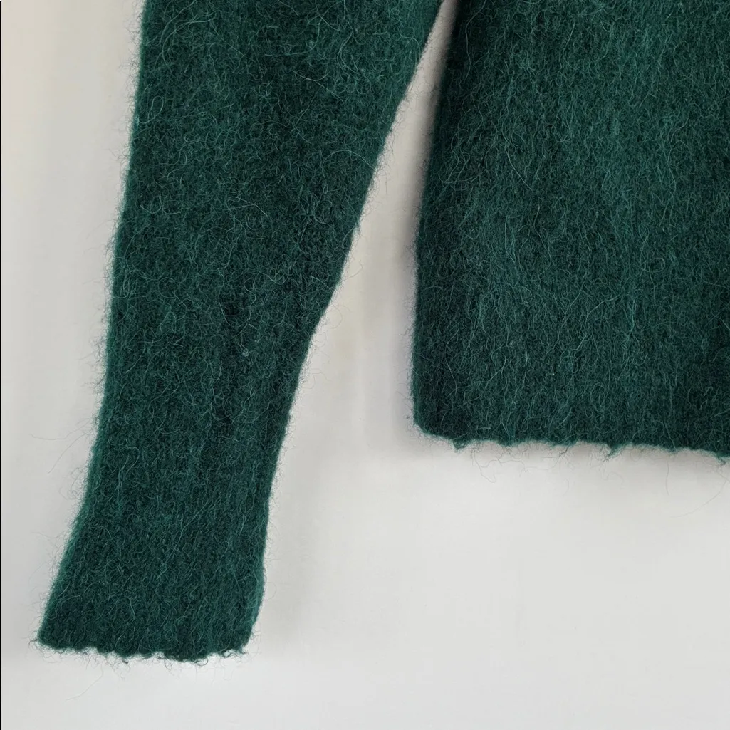 J. Crew Puff Sleeve Fuzzy Crewneck Sweater In Old Forest Alpaca Merino Blend XS - Image 8