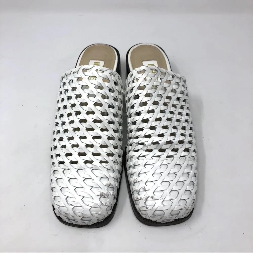White leather basketweave mules, Brazil Size 7.5 - Image 4
