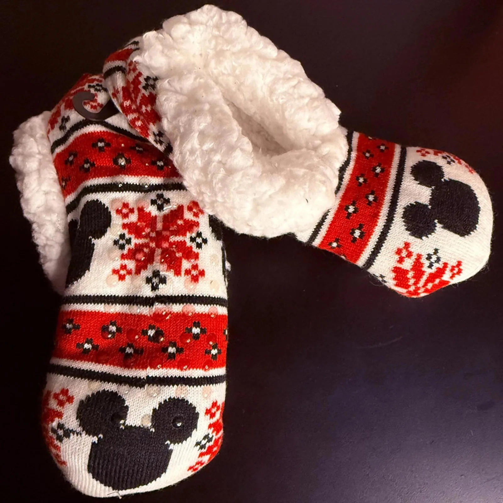 Disney Mickey Mouse Holiday Slippers NWT Sherpa Lined Cozy House Shoes - Image 2