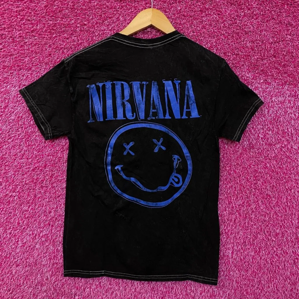 Nirvana Nevermind Dead Smiley Dual Side Grunge Band Tee S - Image 3