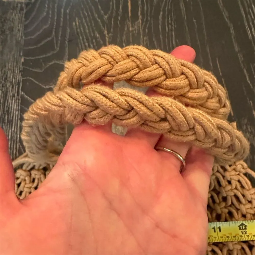 Vintage Boho Chic Macrame Fringe Shoulder Bag Handcrafted Beige Bucket Casual - Image 7