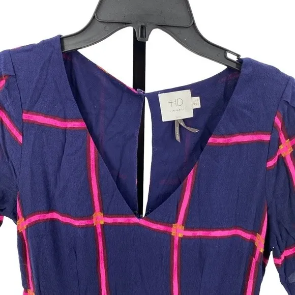 Anthropologie HD in‎ Paris Size 2 Striped Pane Midi Dress Blue and Pink - Image 4