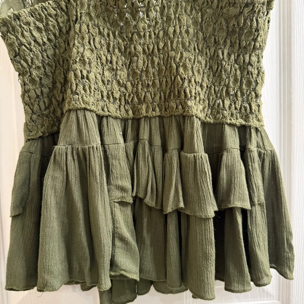 Free People Adella Lace Ruffle Camisole Top Olive Sparrow Forest Green Size M - Image 10