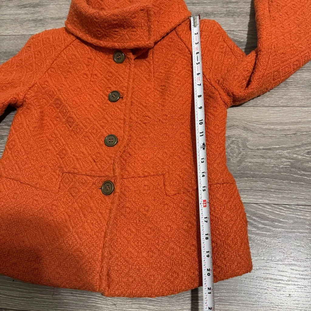 Tulle Women‎ Anthropologie Orange Textured Patterned High Neck Buttondown Coat S - Image 9