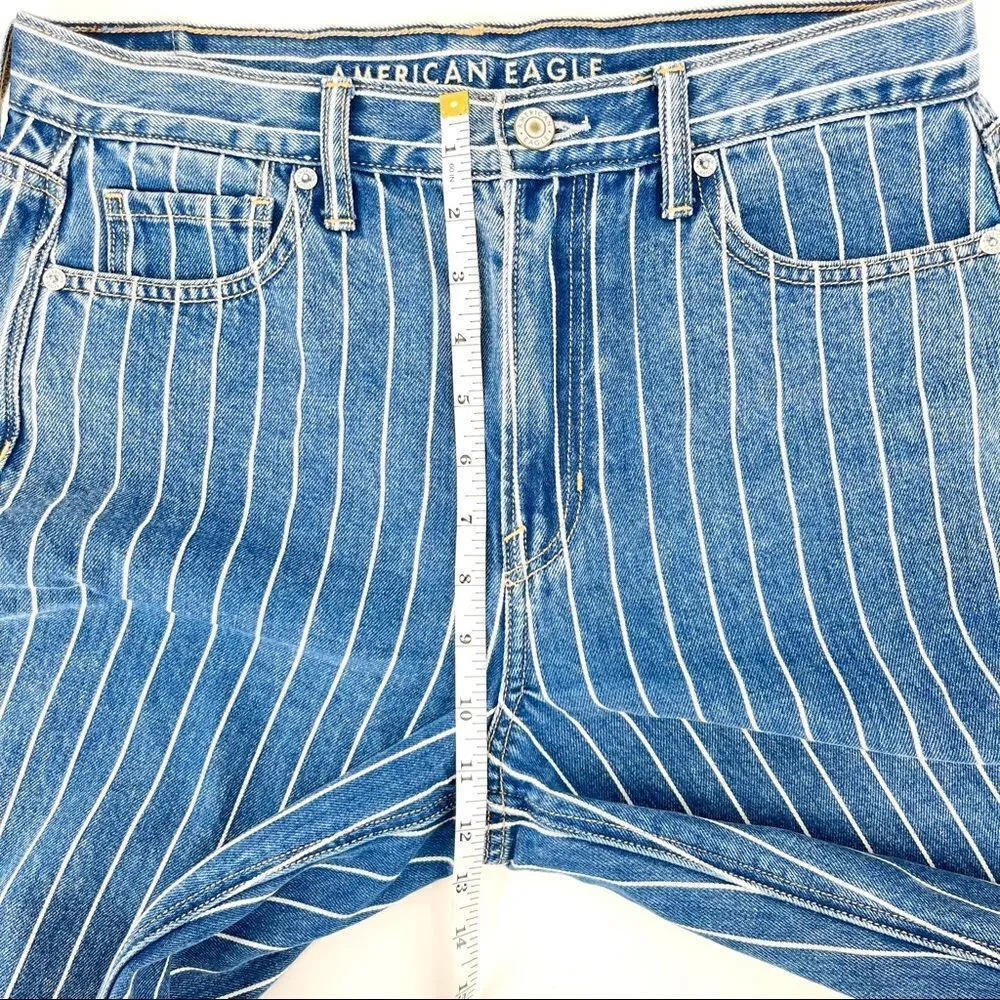 American Eagle Indigo Striped Hi Rise Mom Jean‎ Size 8 Blue NWT - Image 13