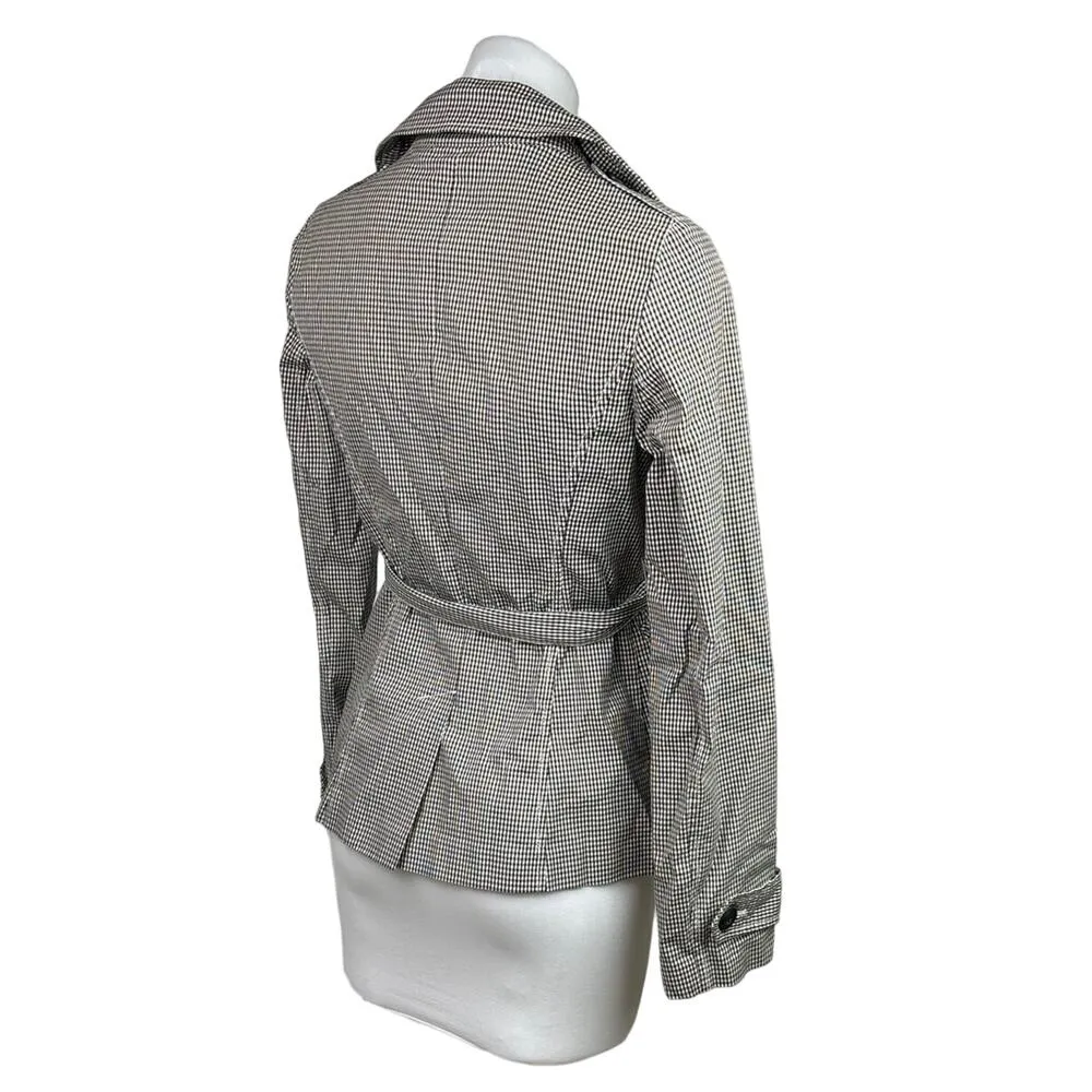 Halogen Black White Gingham Check Double Breasted Tie Belt Trench Jacket Sz XS - Image 4