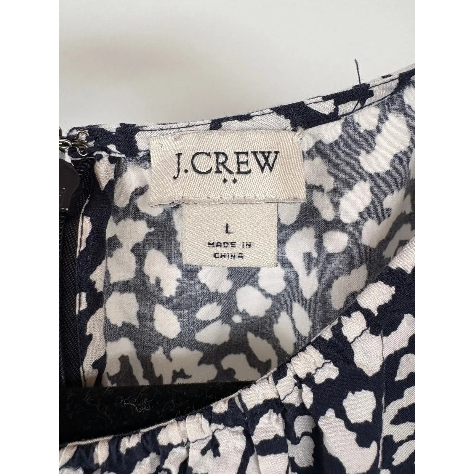 J.Crew Animal Print Navy Boho Tiered Puff Sleeve Prairie Modest Maxi Dress Large - Image 8