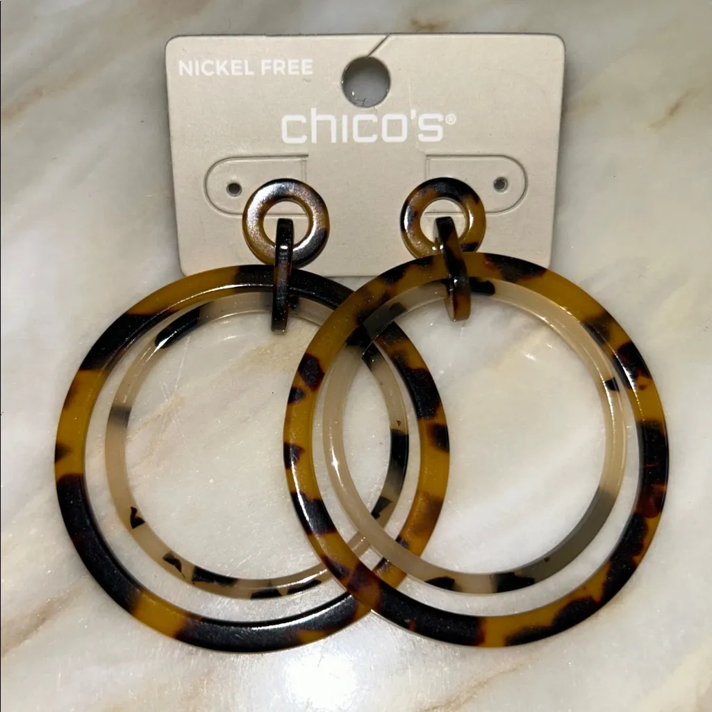 Chico's Women Suny Faux‎ Tortoise Drop Hoop Earrings Nickel Free Lightweight NEW - Image 3