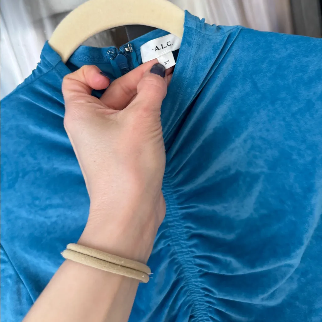 A.L.C. Ansel top long sleeve velvet crushed blouse peacock mock neck ruched - Image 3