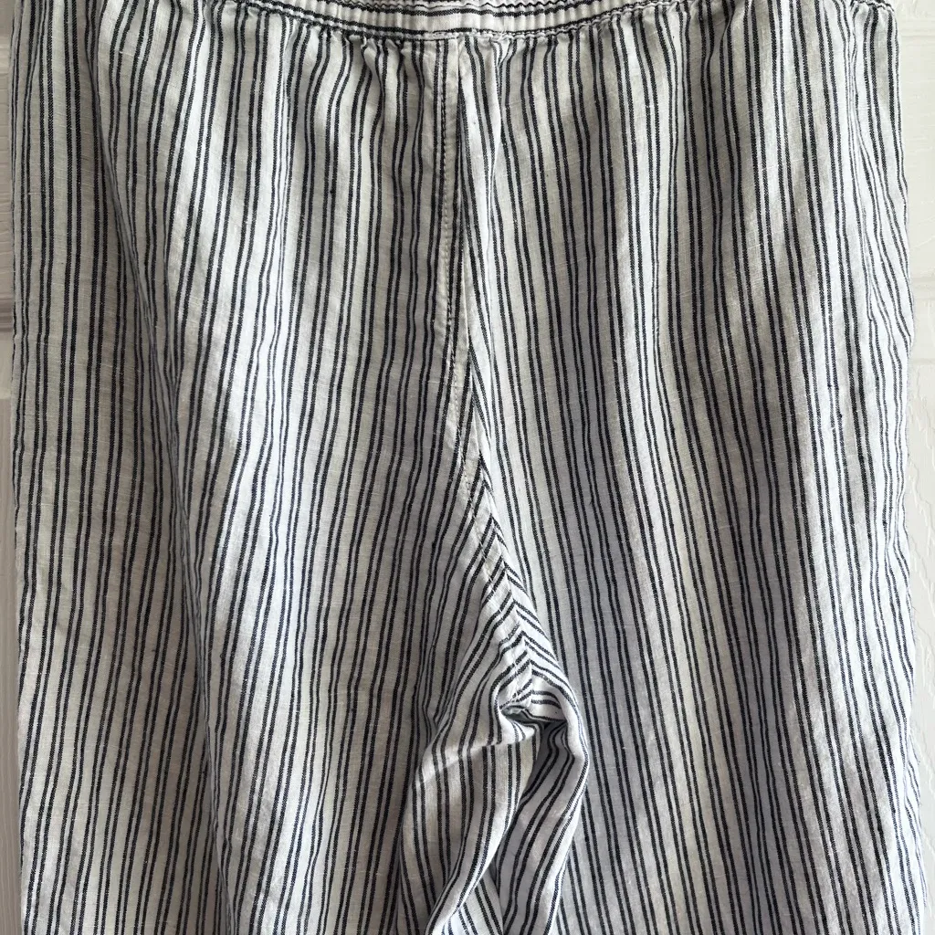 L.L. Bean Black and White Striped 100 % Linen Pants Pockets size 8 Classic Gray - Image 10