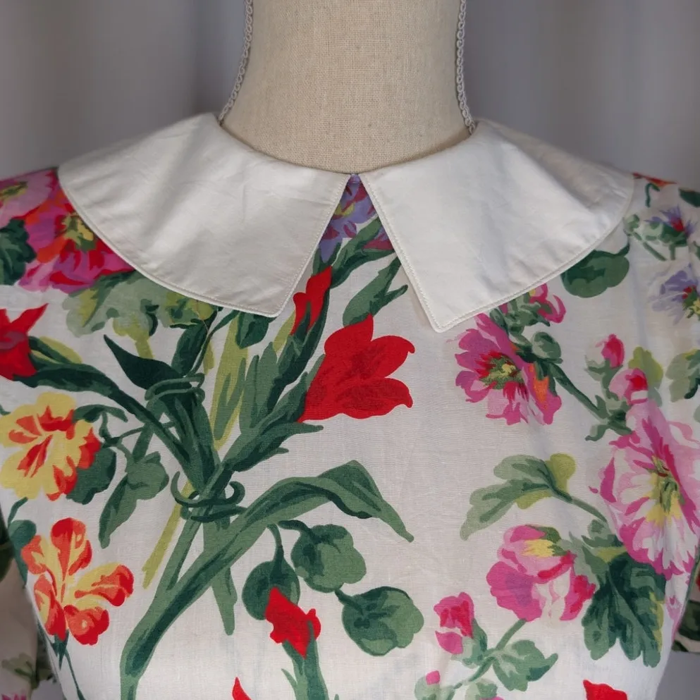 Vintage 80s Floral Cotton Dress Peter Pan Collar Cottagecore Midi - Image 12