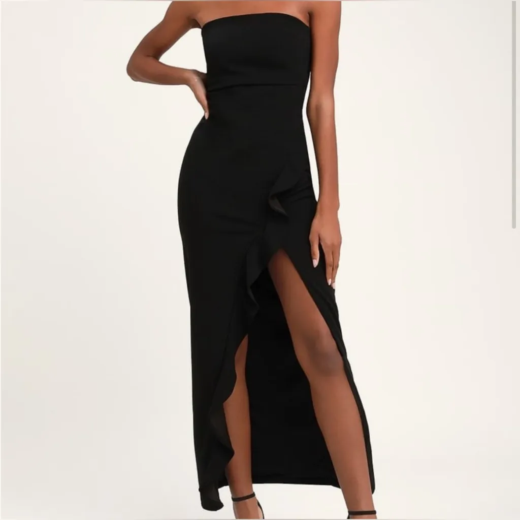Lulus  After Hours Black Strapless Ruffled Maxi Dress Size Small - Image 2