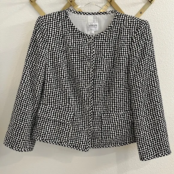 ARMANI COLLEZIONI ITALY Le Giorgio Houndstooth Print Silk BLD Blazer Jacket 12 - Image 1